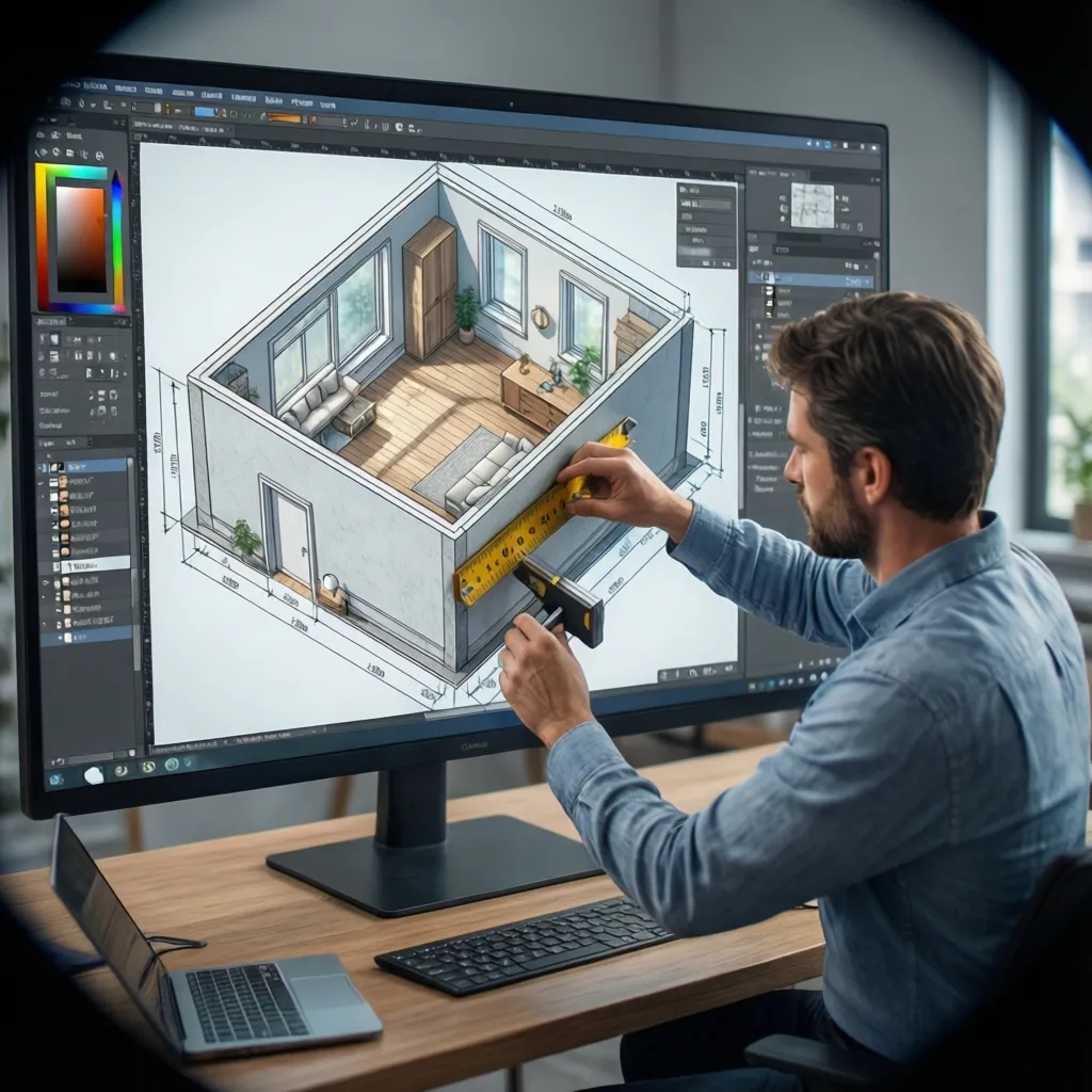 editor adjusting wall measurement to correct scale in digital floor plan software