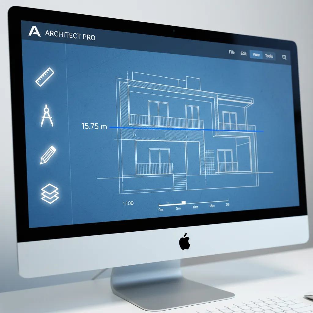 digital interface calibrating blueprint scale using reference wall length