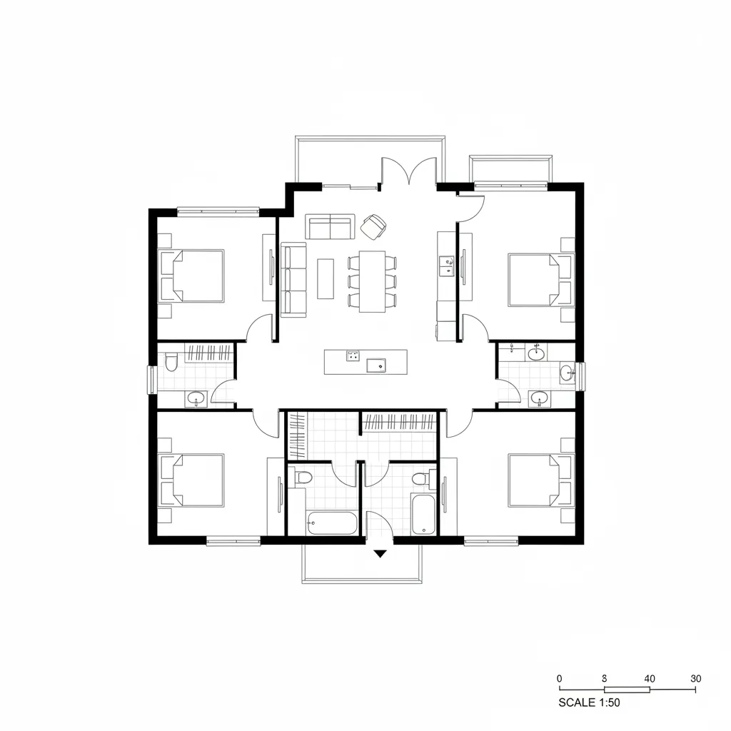 architectural floor plan diagram demonstrating 1 to 50 scale