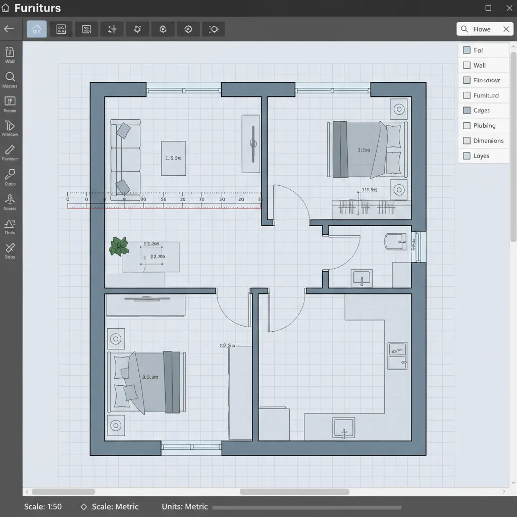 Floor plan scaling calibration inside a room design application