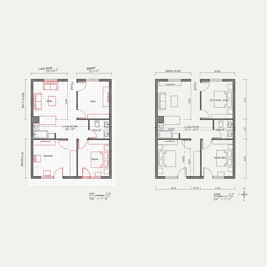Comparison diagram showing inaccurate spreadsheet scaling versus precise CAD measurements