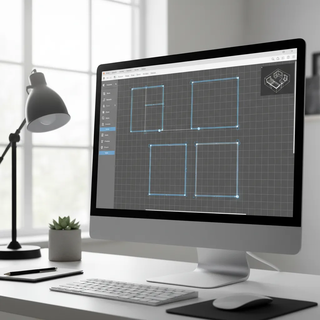 Floor plan design software interface showing wall layout creation