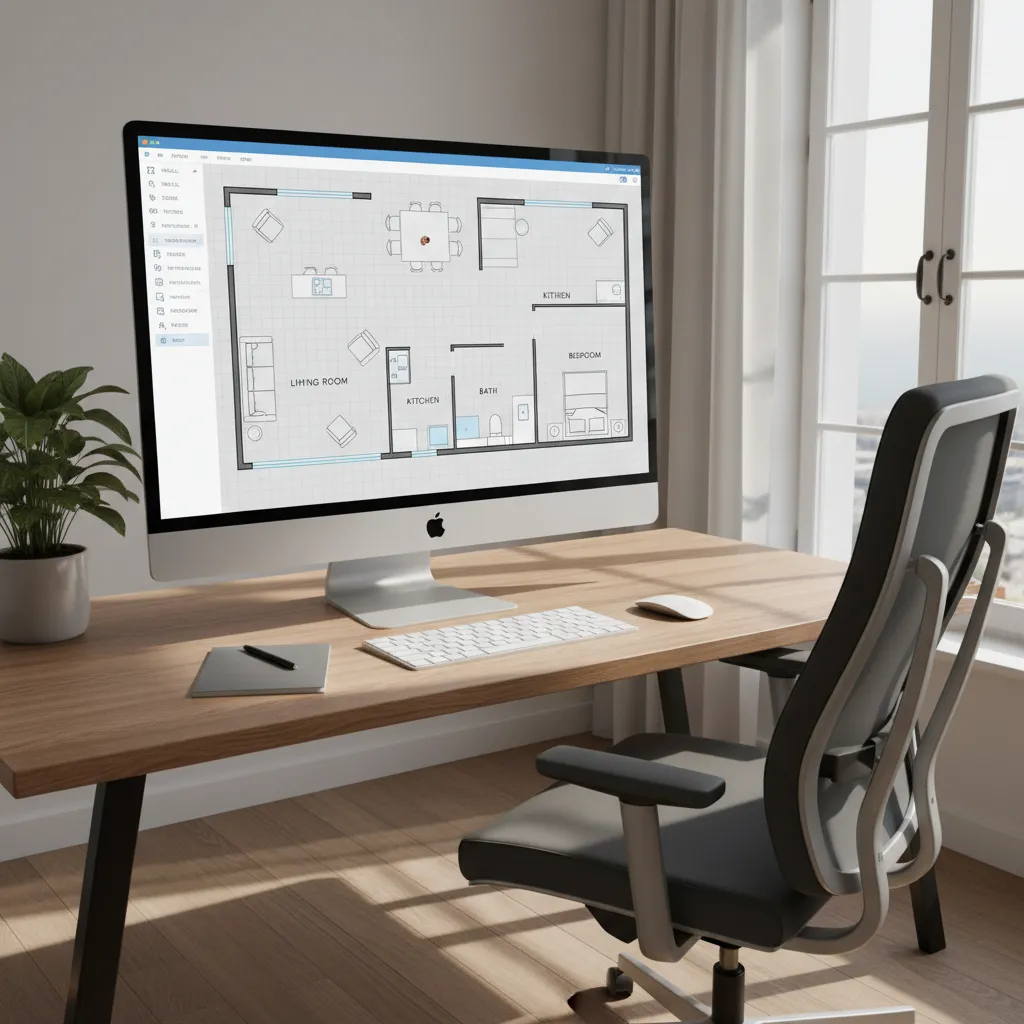 Computer screen showing beginner friendly floor plan design interface