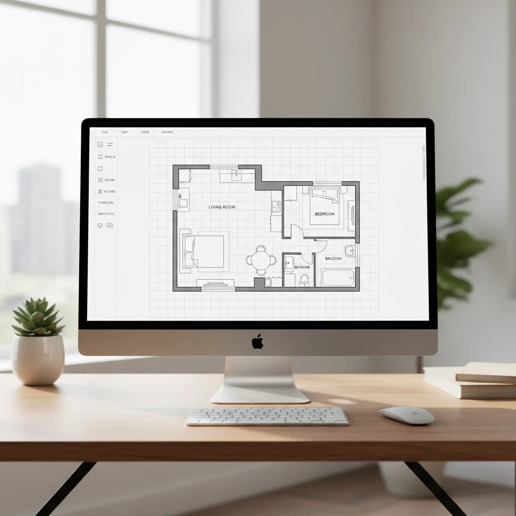 Example interface of beginner floor plan design software with simple room layout