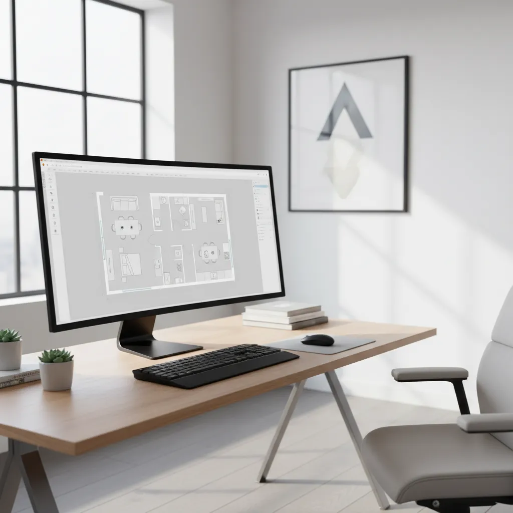 Computer screen showing simple floor plan creator software interface with room layout