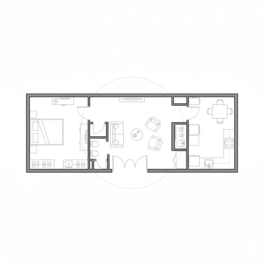 Top view template style floor plan with living room bedroom kitchen layout