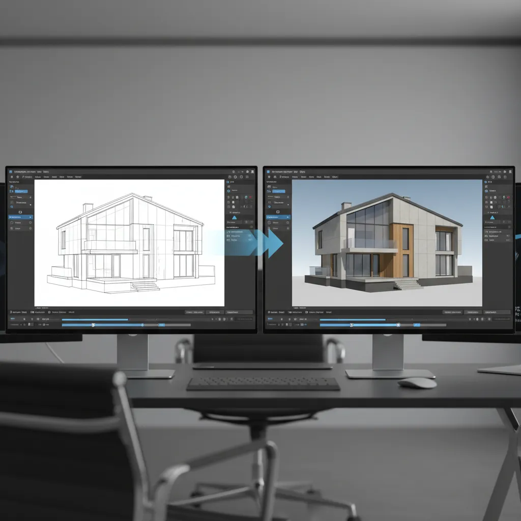 software interface converting architectural floor plan into 3D elevation model