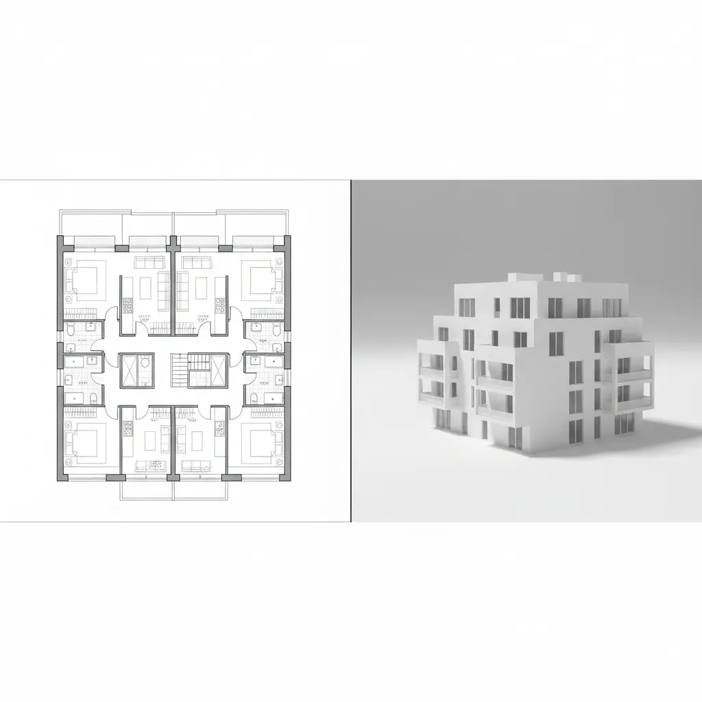 Comparison between architectural floor plan layout and emerging 3D building structure