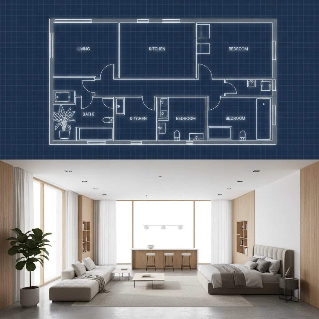 Transición de plano 2D a modelo 3D de una casa