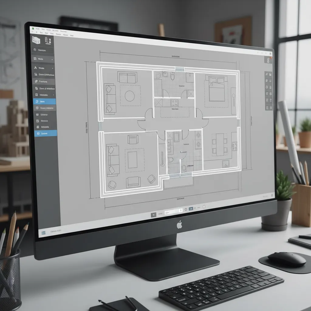 Tracing walls of a floor plan in an online interior design tool