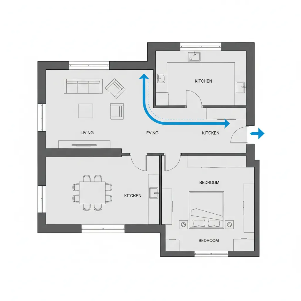 floor plan showing thick walls and visible door swings