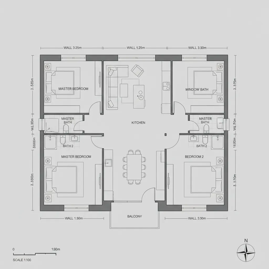 2D floor plan showing wall measurements and room dimensions