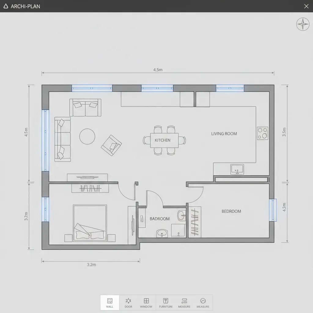 Selecting a wall in a digital floor plan layout interface