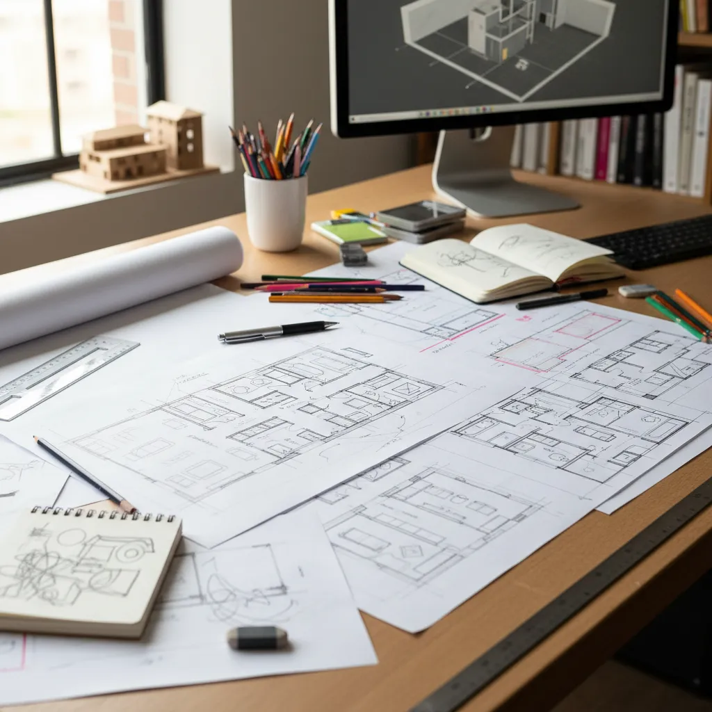Architect sketching zoning diagram for dream home floor plan design process