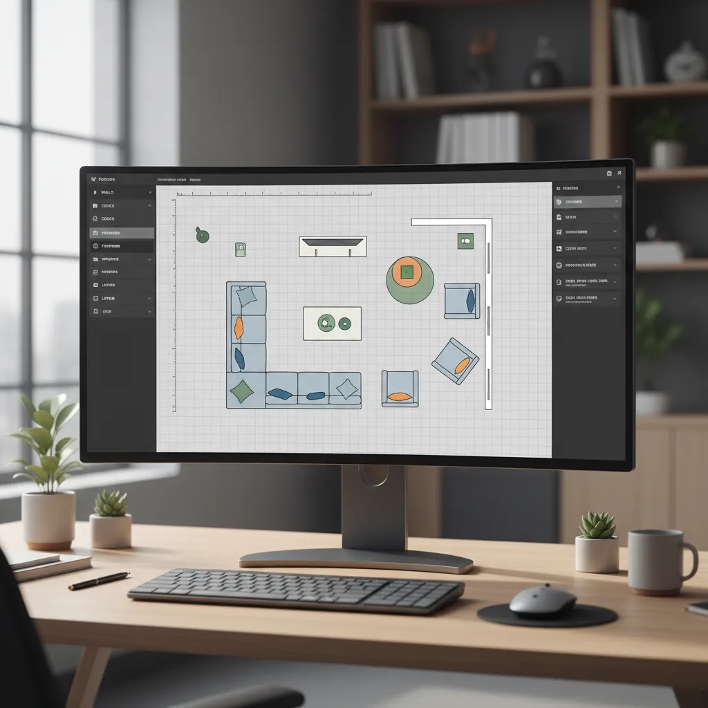 Computer screen showing a digital room layout in a floor planner app