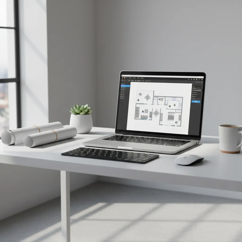 designer creating a room layout using a floor planning software interface