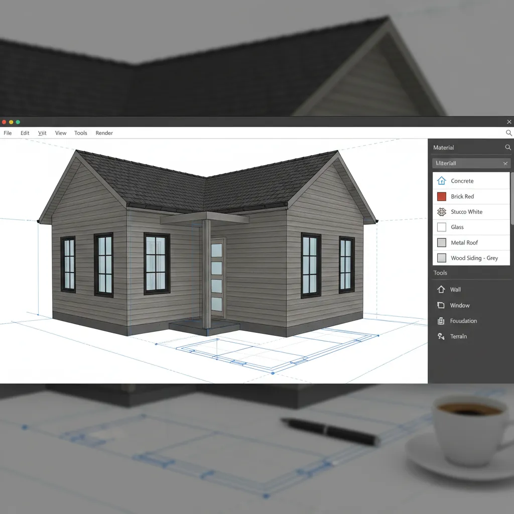 Software interface applying siding materials to exterior walls in a floor planner