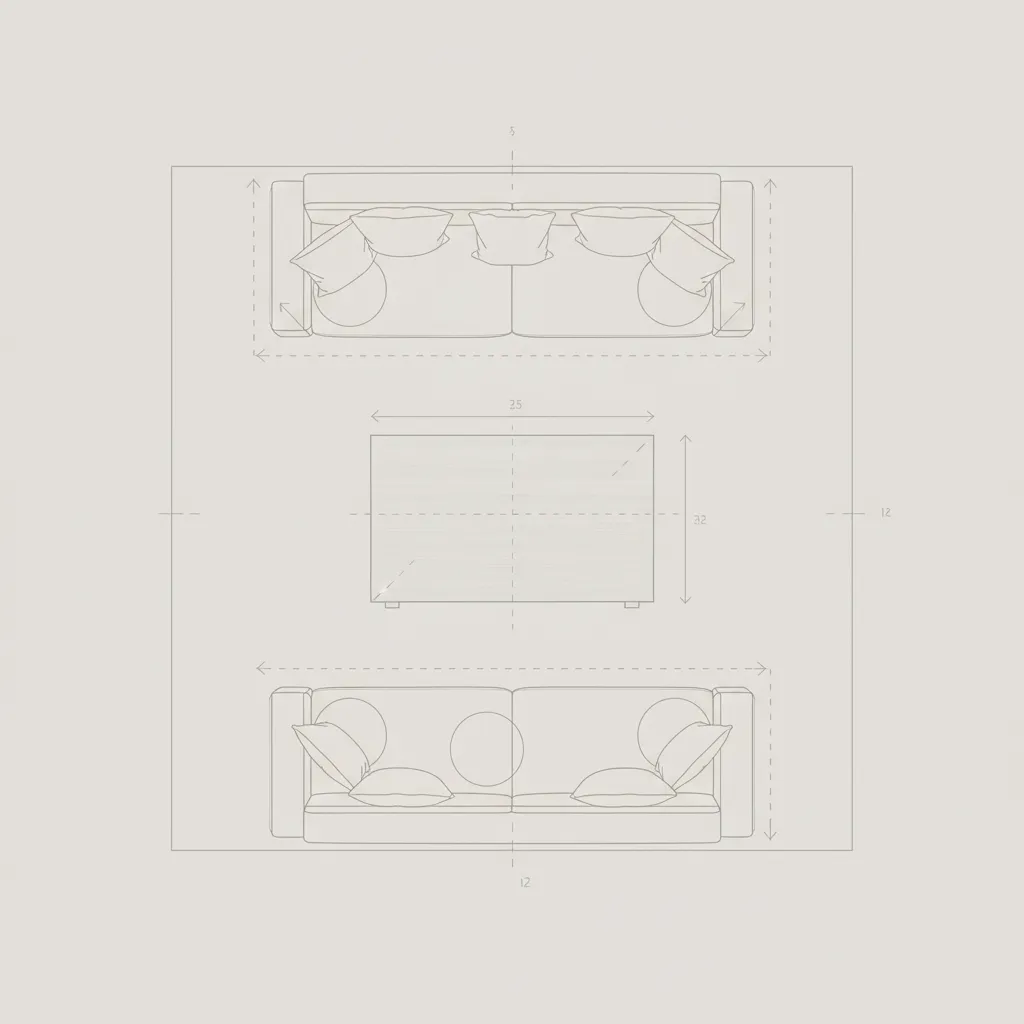 Diagram showing recommended floor table height and spacing in a small room