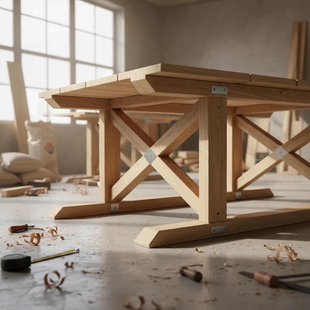underside structure of a DIY floor table showing cross support beams