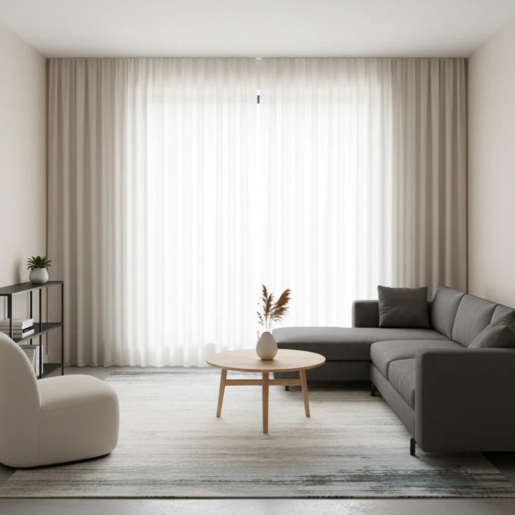 small living room with floor to ceiling curtains creating taller visual space