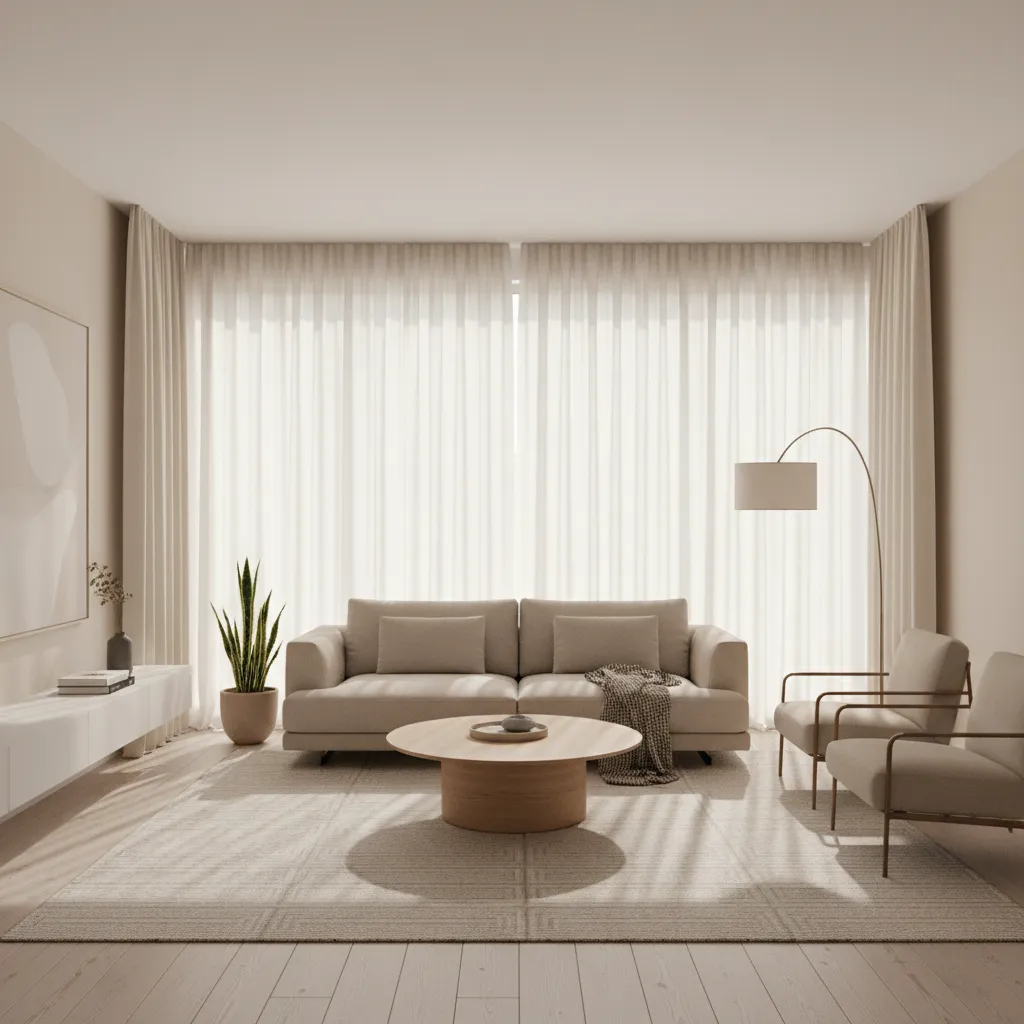 Floor to ceiling curtains making a small living room appear taller