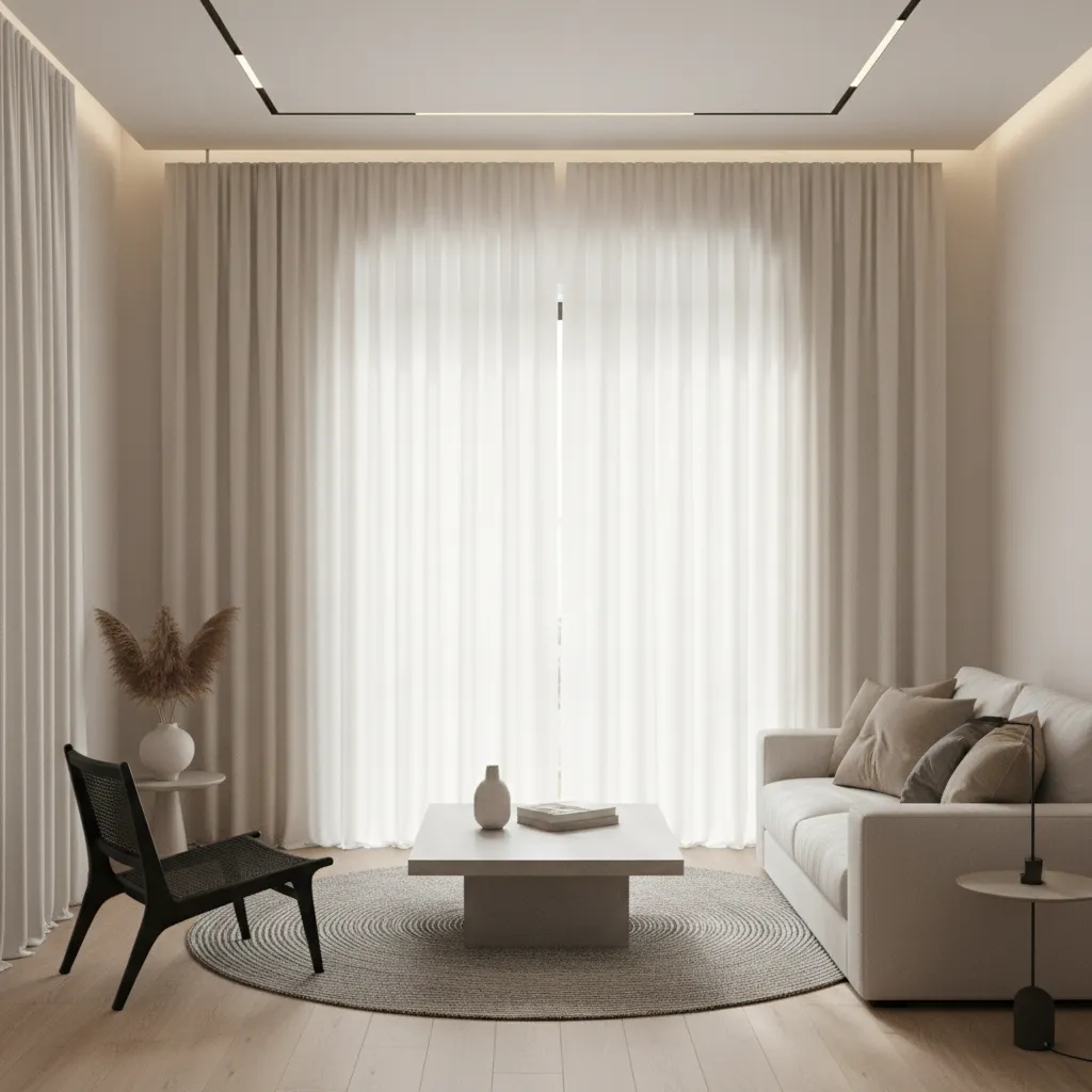 floor to ceiling curtains making a small living room look taller