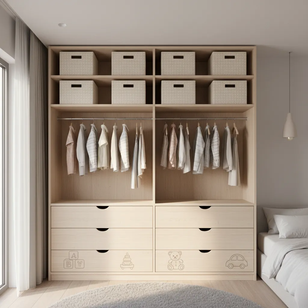 Floor to ceiling wardrobe design in a kids bedroom
