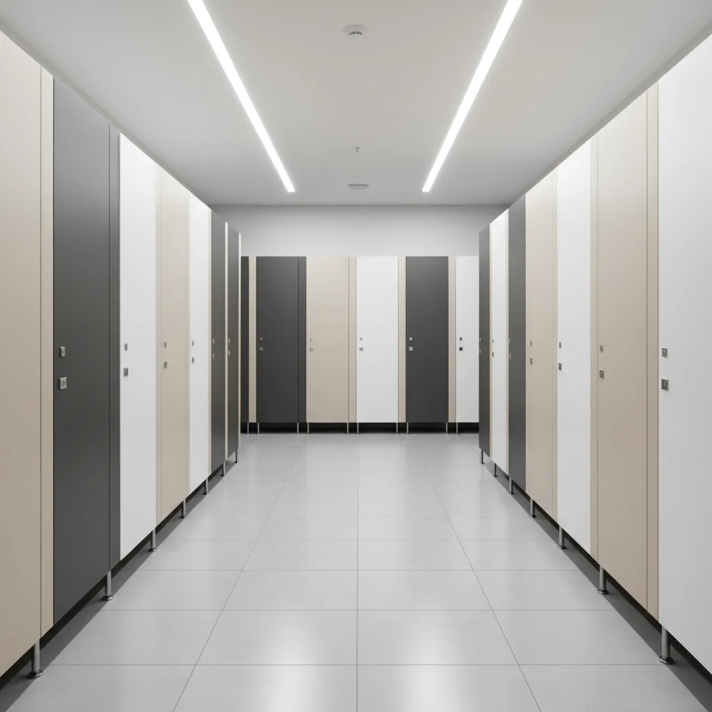 floor to ceiling locker room privacy partition system in modern gym