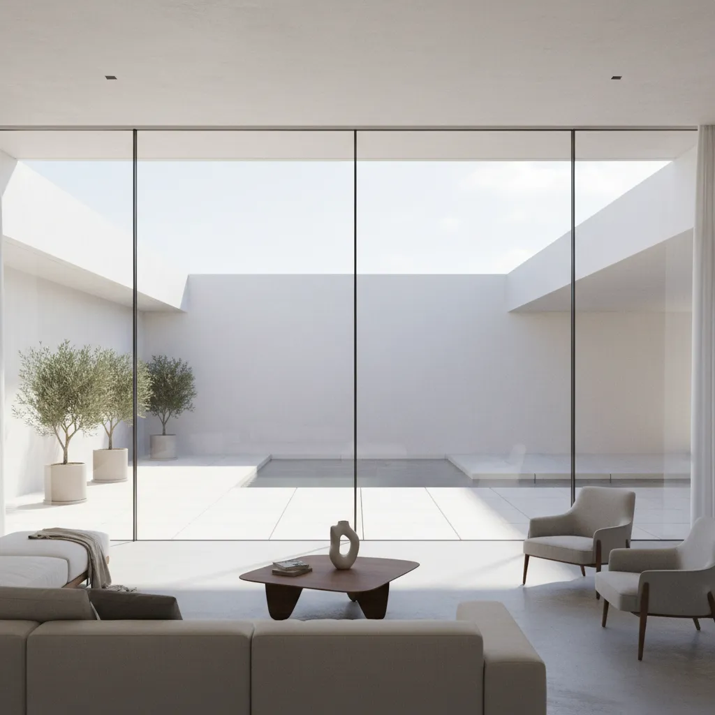 Ventana de piso a techo en salón moderno