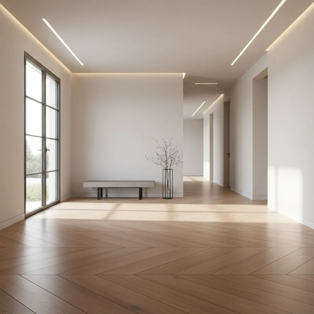 hardwood planks running sideways across an entryway showing blocked feng shui flow
