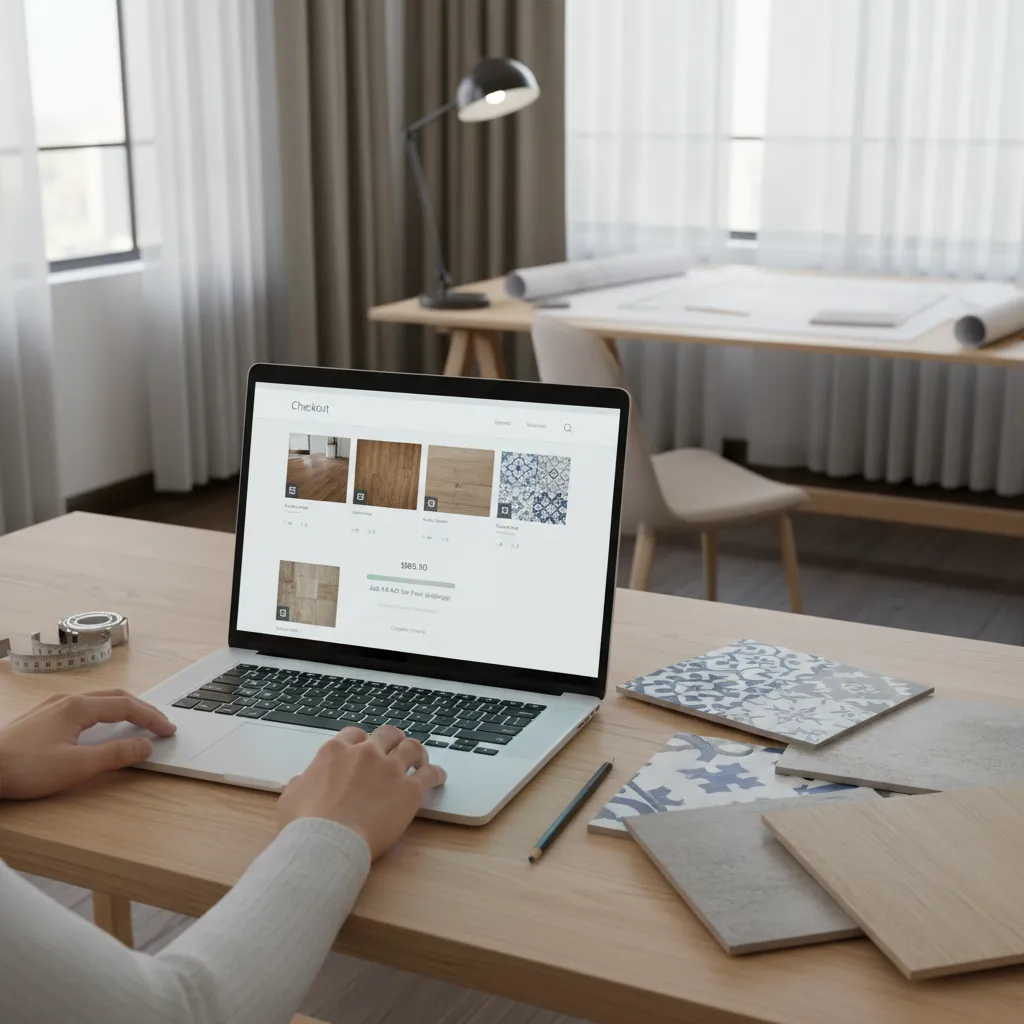 Online cart showing flooring order close to minimum purchase threshold