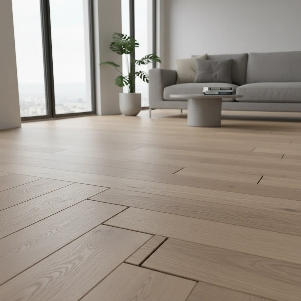 Misaligned laminate flooring rows meeting at interior corner