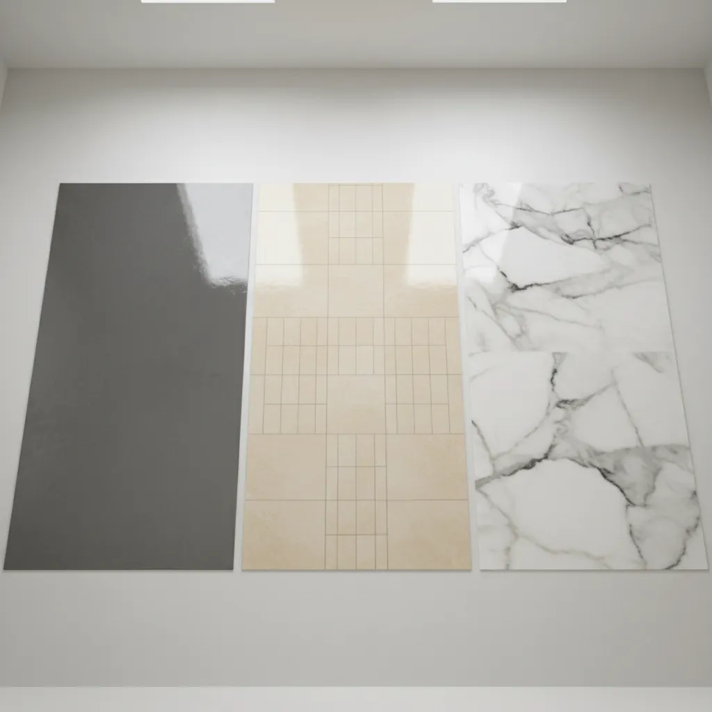 Visual comparison layout of epoxy flooring tiles and marble floor patterns