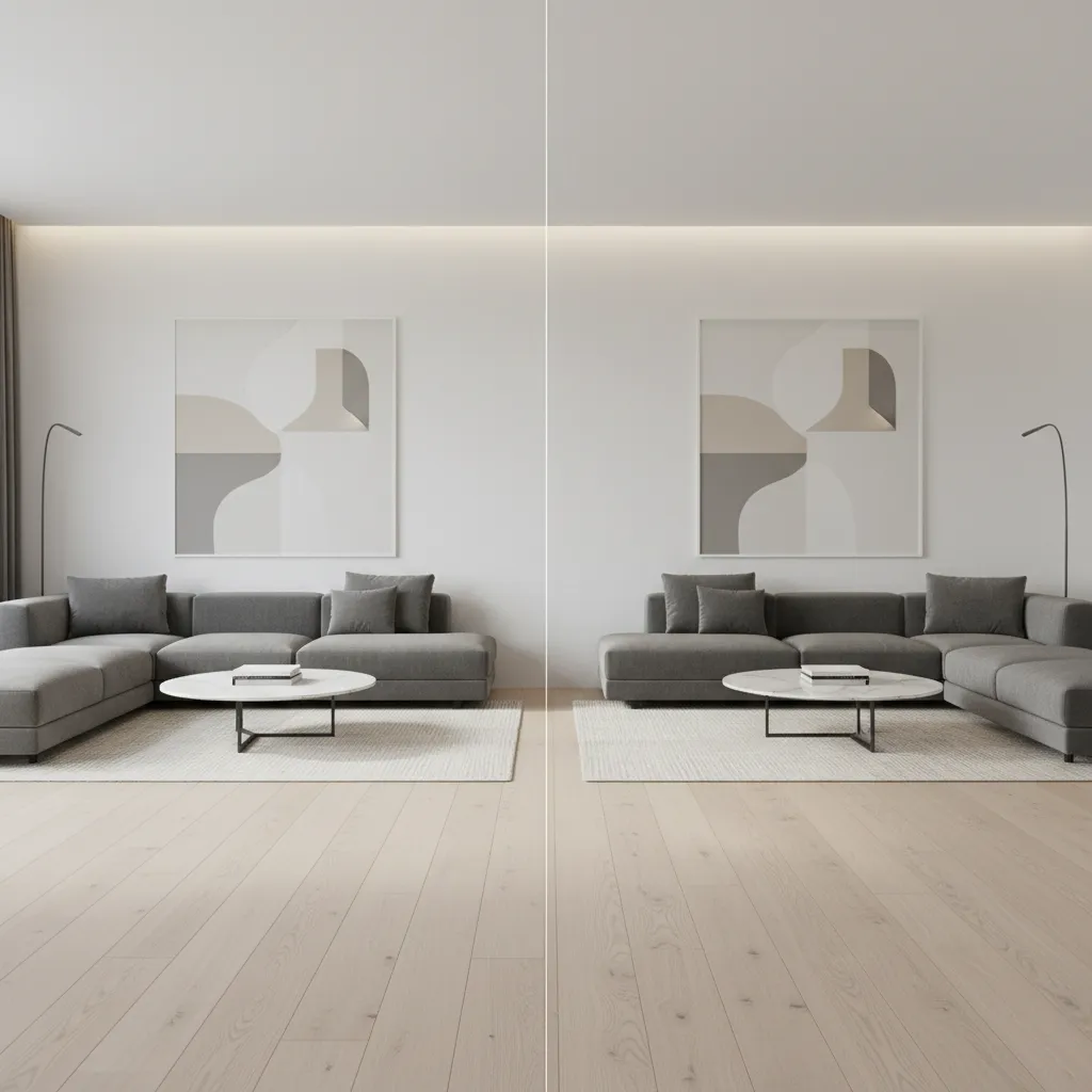 comparison of flooring plank direction layouts in a room