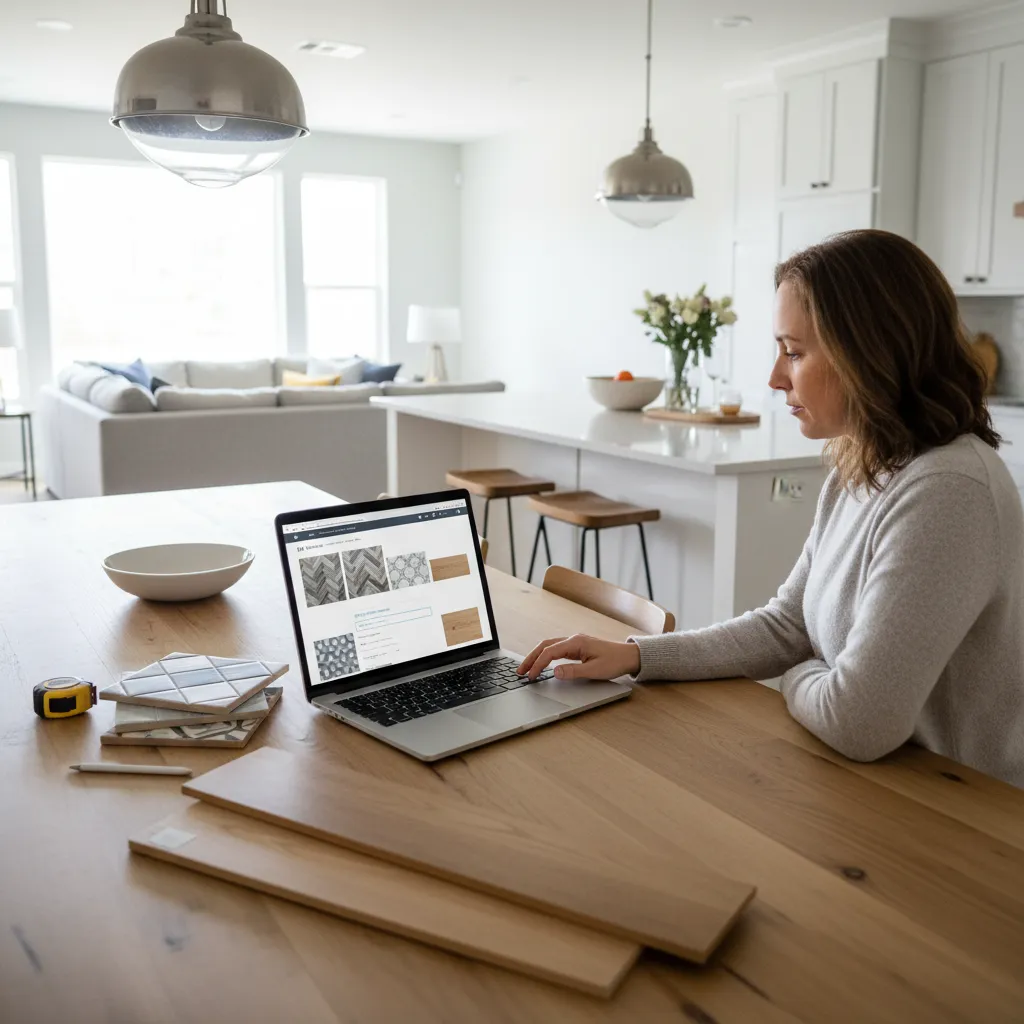 Person shopping for flooring online seeing coupon code error on laptop
