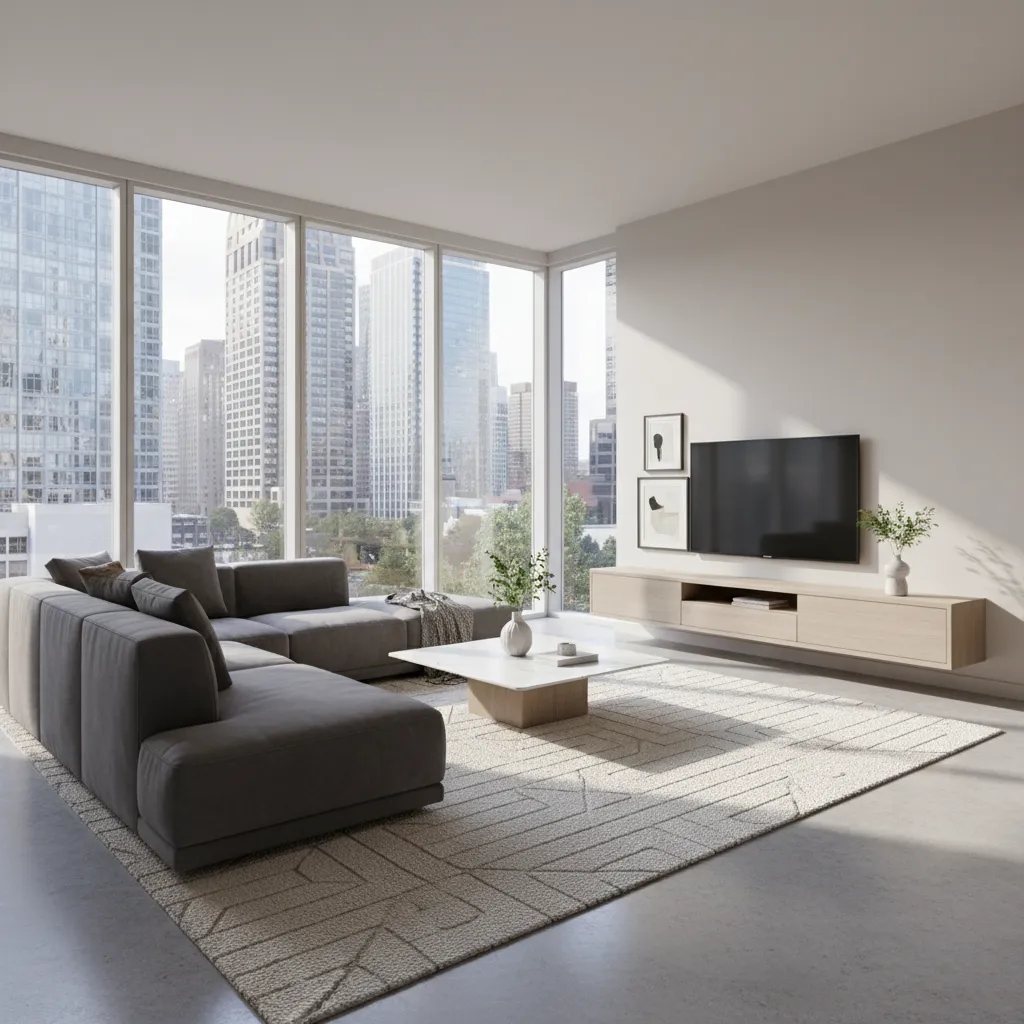 Interior 3D room perspective showing ideal camera angle for rendering