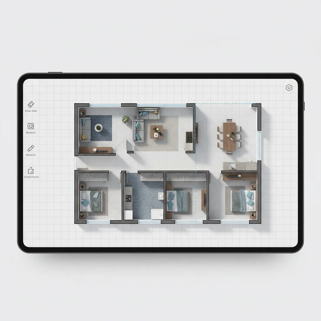 editing a house floor plan with room extension in floor planning software