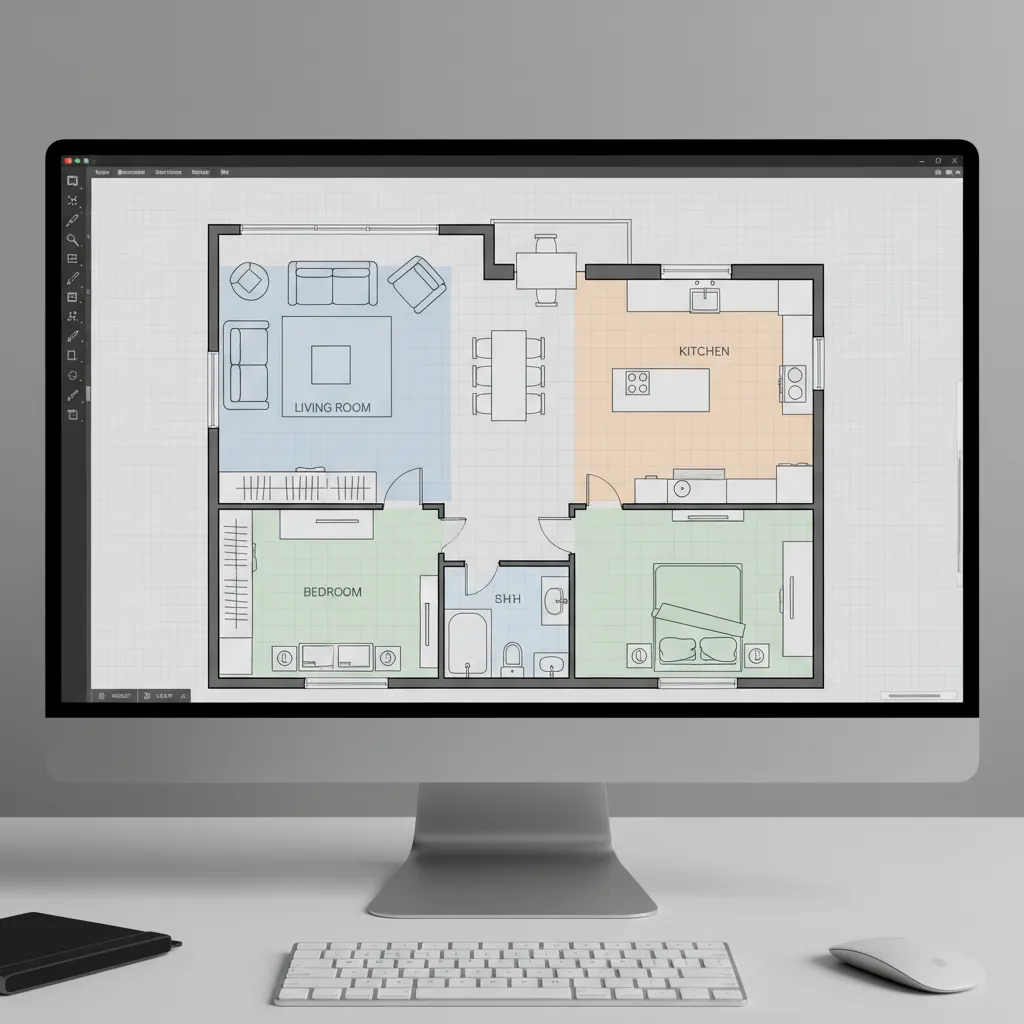 Digital floor plan layout with rooms arranged in planning software