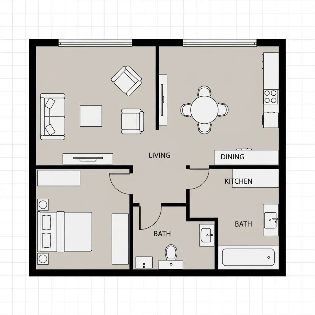Example of drag and drop floor plan design layout with walls and furniture placement