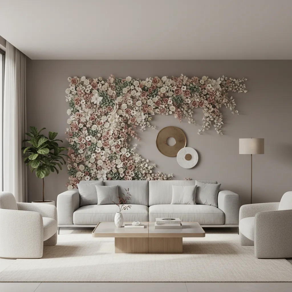 decorative flower wall accent in modern living room