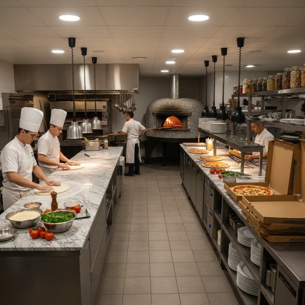 proceso de preparación de pizza desde pedido hasta entrega