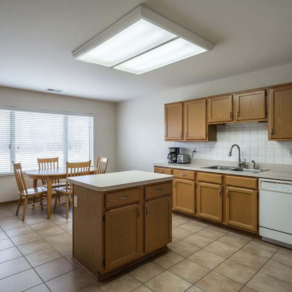 Traditional fluorescent box light installed in a kitchen ceiling