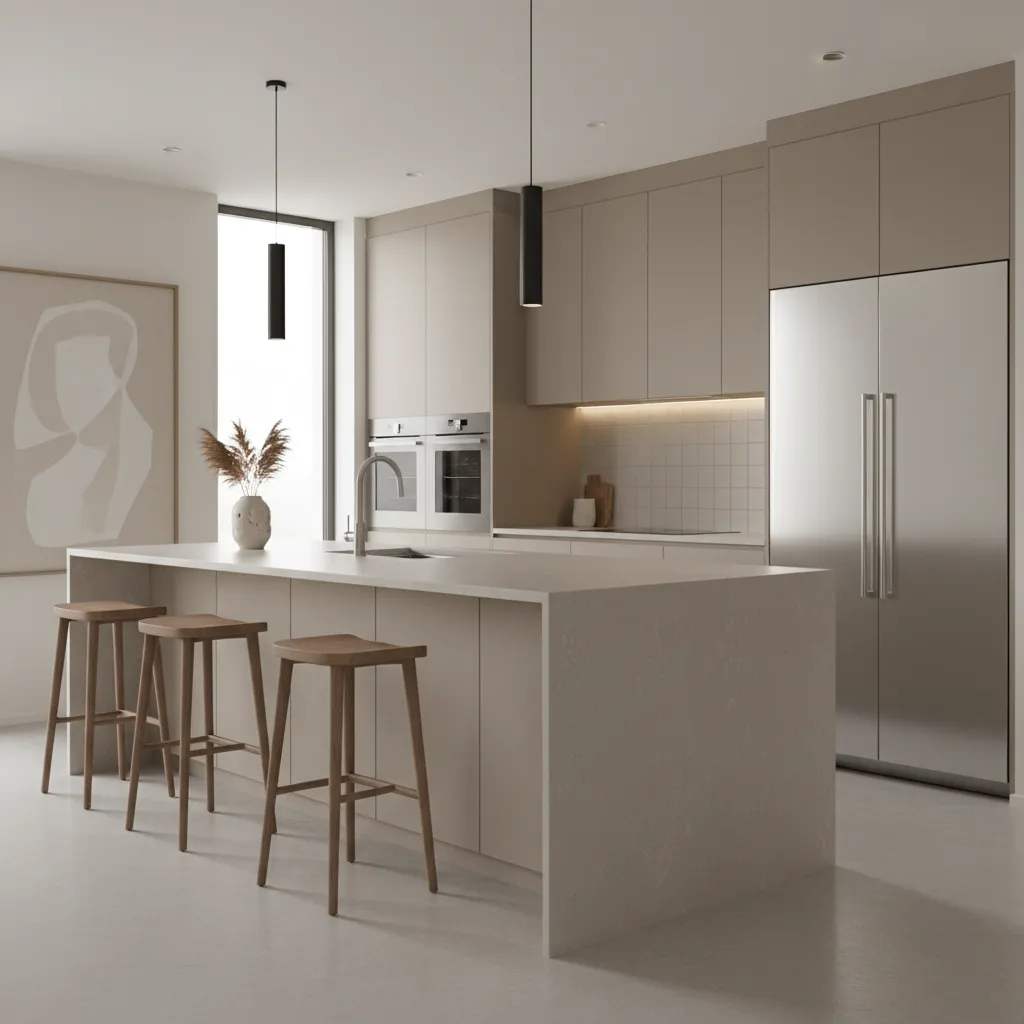 Flush kitchen counter fascia aligned with flat panel cabinets