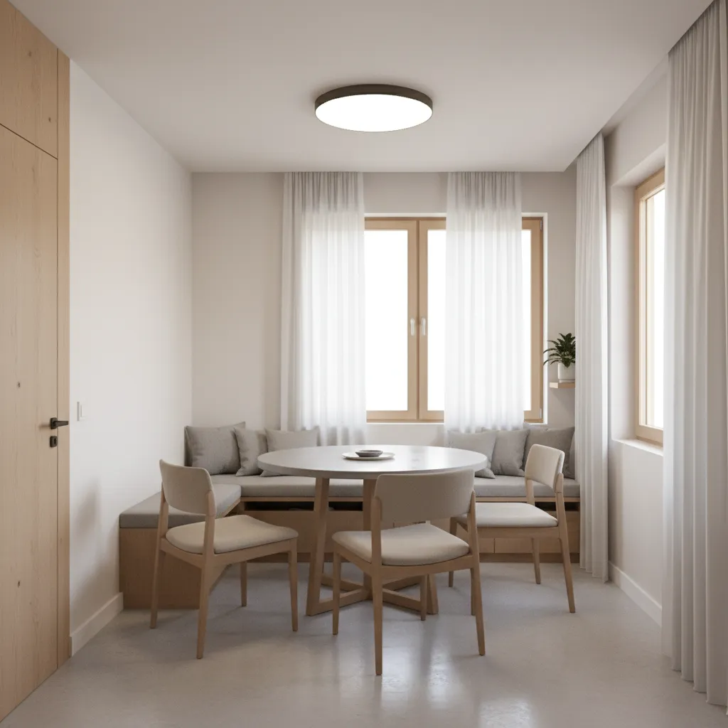 Breakfast room with low ceiling and flush mount ceiling light