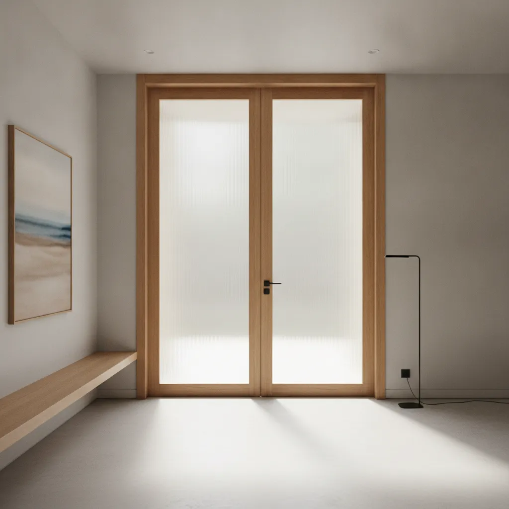 Fluted glass wooden door design for modern hall