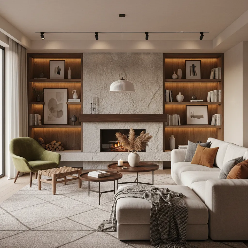 Salón con chimenea que actúa como centro visual