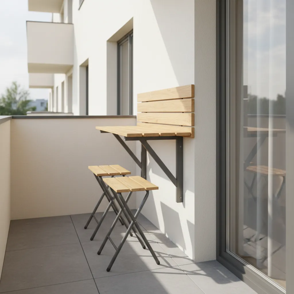 fold down wall mounted balcony bar table with stools