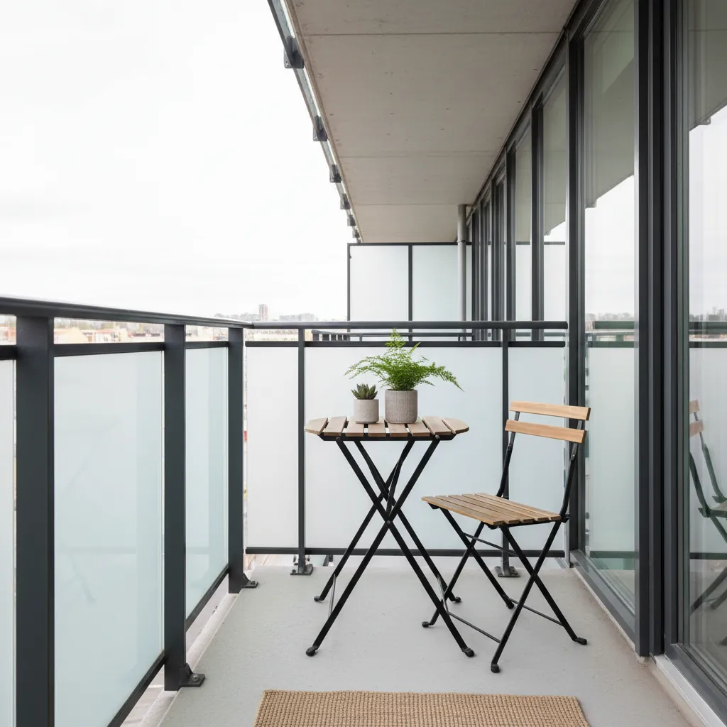 Small balcony layout using foldable table and chairs