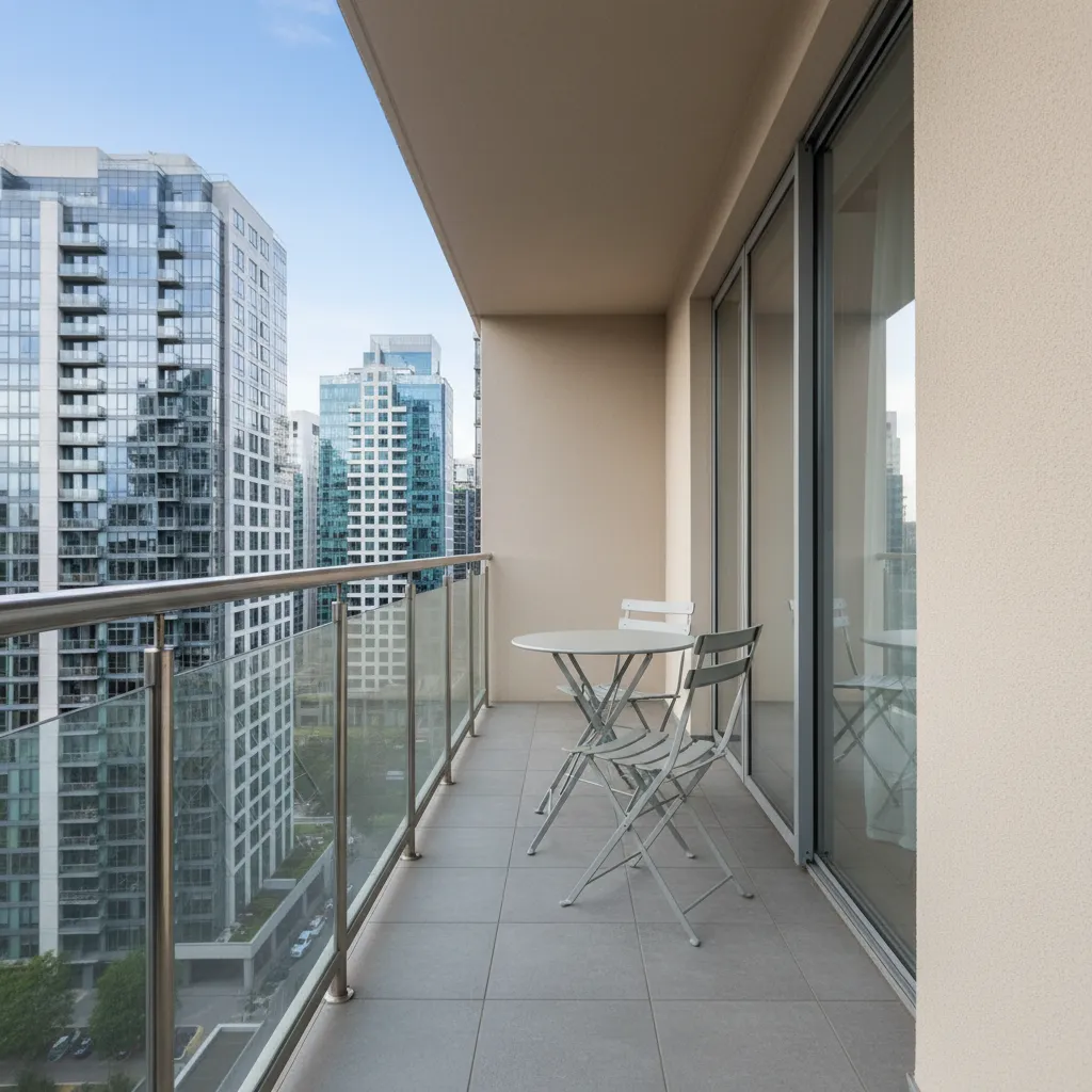 Foldable table and chairs on a narrow apartment balcony