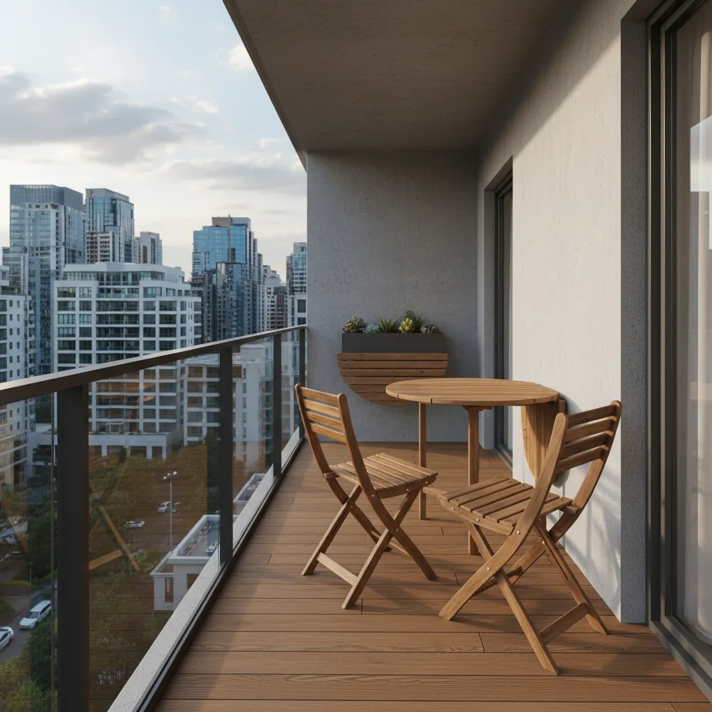 Foldable furniture used on a narrow apartment balcony